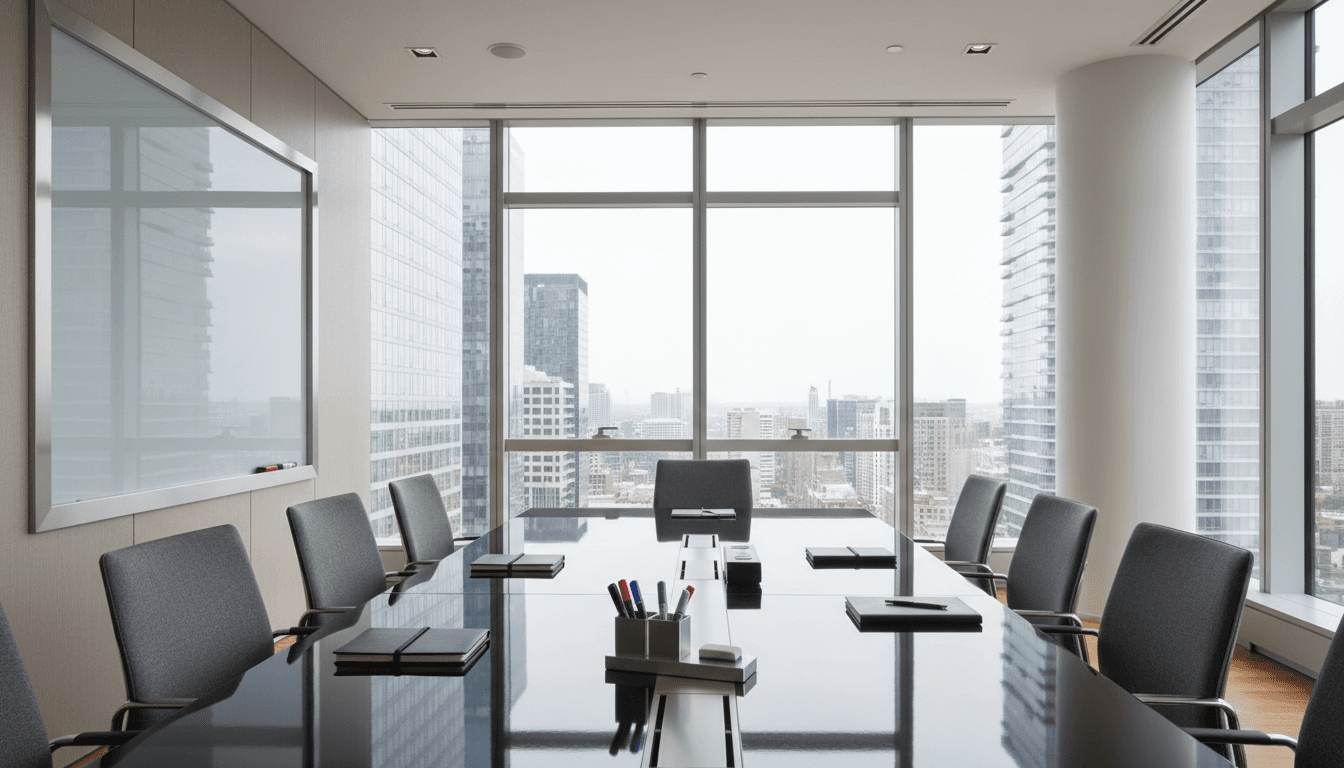 Professional business meeting room with a whiteboard