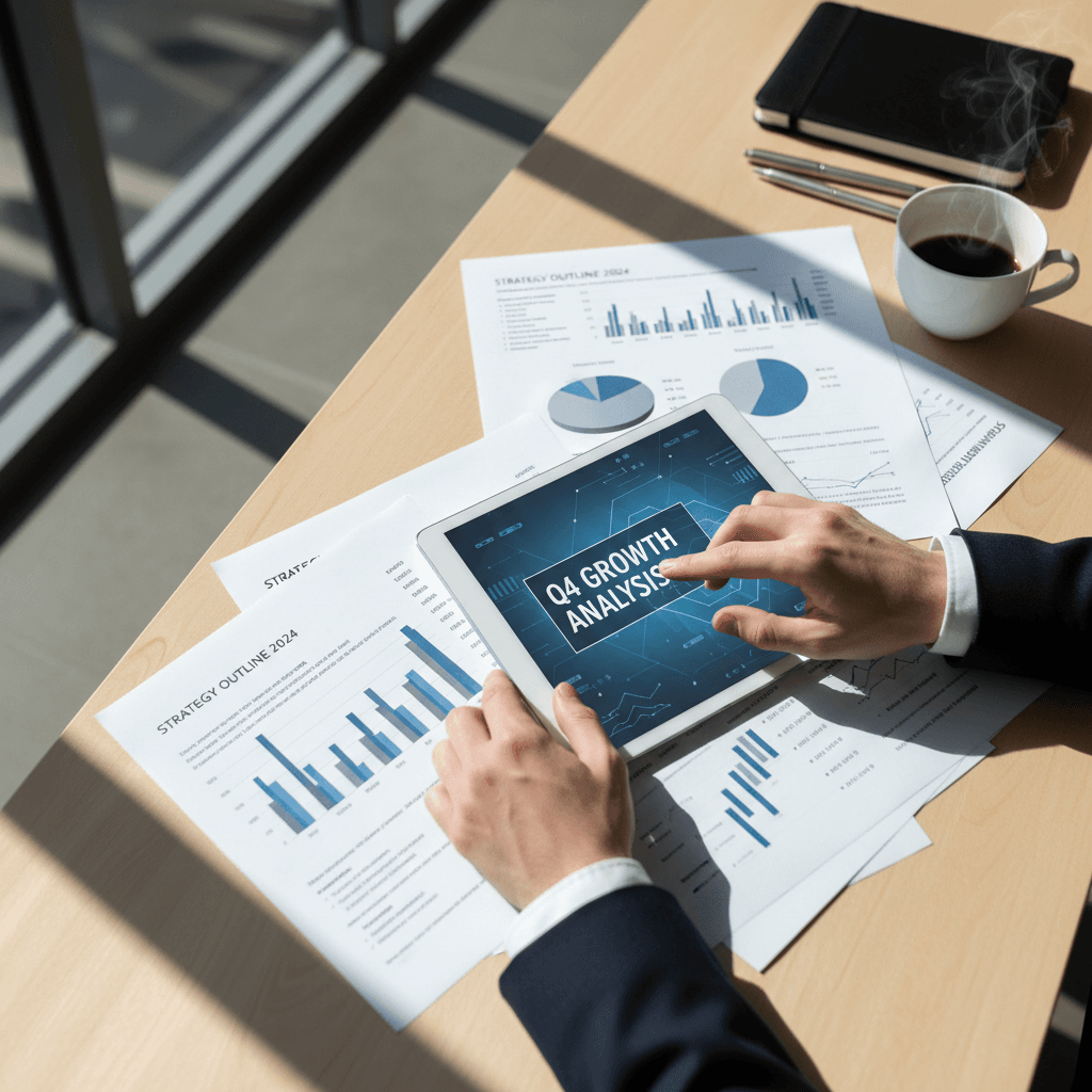 Professional strategist analyzing data and charts in a bright modern office
